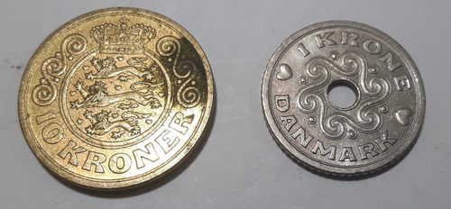 Lote X 2 Monedas Danesas Dinamarca Kroner 1992/94 Danmarks