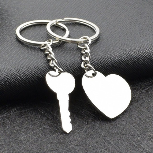 Par Llaveros Pa' Compartir Pareja Corazon Y Llaves Romántico Plateado Con Rojo