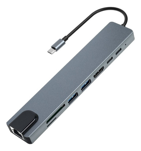 Concentrador Hub Tipo C Aluminio 8 En 1 Hdmi Rj45 Usb 3.0