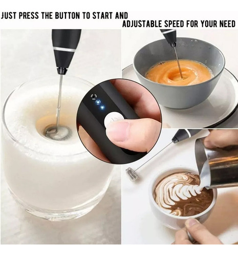 Batidor de Mano de Espuma Mini de Leche Eléctrico Espumador Recargable Negro
