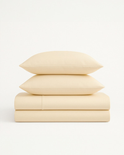 Juego De Sabanas Queen Size, Premium Tacto Egipcio, Laila Color Crema Diseño De La Tela Liso