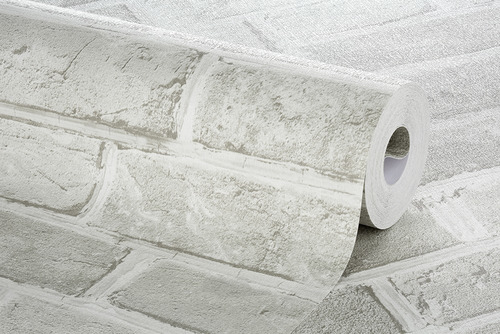 Imagem 7 de 9 de Papel De Parede Tijolinhos Cinza 9,5mx52cm Begônia
