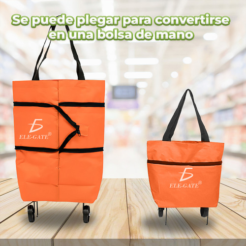 Carrito Plegable Compras Bolsa Ruedas 25L Multifuncional Color Naranja Ele-Gate