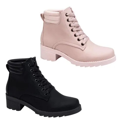 Kit Botas 1200 Negro Rosa Dama Agujetas Mujer