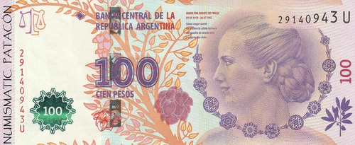 Billete 100 Pesos Evita Perón Serie U - Vanoli Boudou 4327