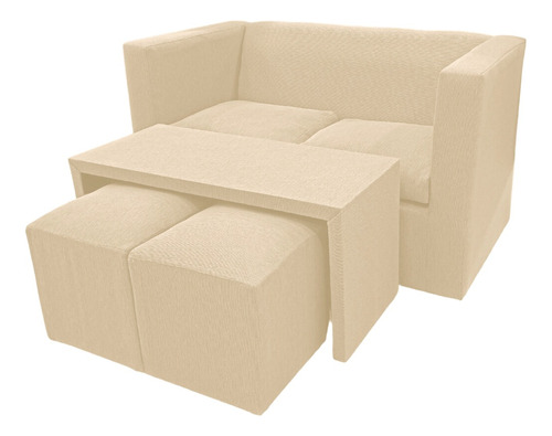 Juego De Living Moderno Sillón + Mesa + 2puff Chenille  Sc