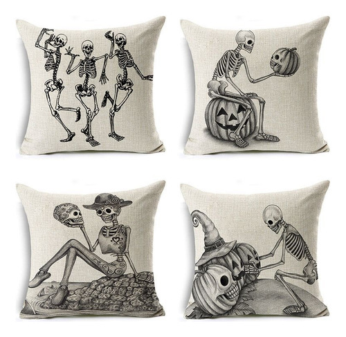 Funda De Almohada De Esqueleto 4pcs, Funda De Almohada