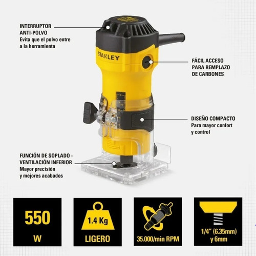 Imagen 2 de 4 de Fresadora Router Rebordeadora Stanley St55 550w