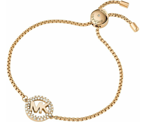 Pulsera De Cadena Con Logo Mk De Latón Y Cristal Pavé De Mic