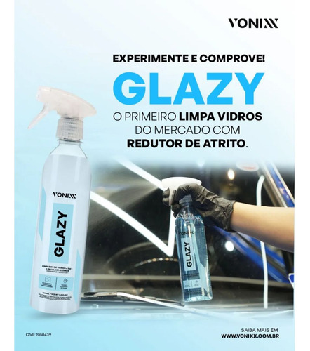 Glazy 500ml Limpa Vidros 4 Em 1 Redutor De Atrito Pano Suede