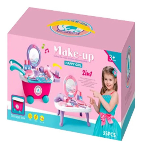 Súper Tocador 2 En 1 Niña Con Luz, Espejo Y Kit De Belleza Rosa