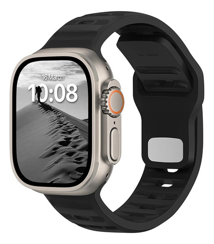 Malla Silicona Deportiva Para  Apple Watch 49/45/44/42mm Neg