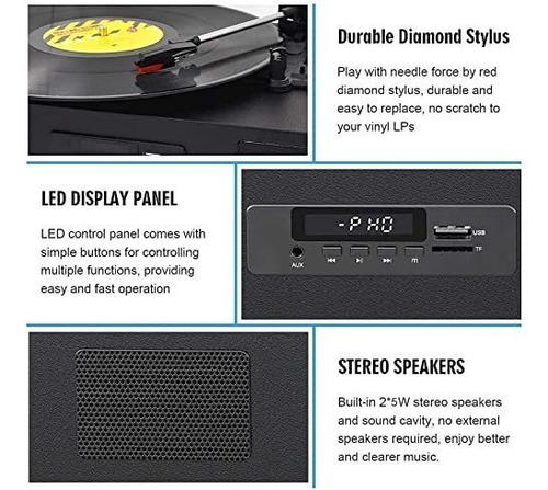 Tocadiscos Bluetooth Con Altavoz Integrado, Grabación Usb, M