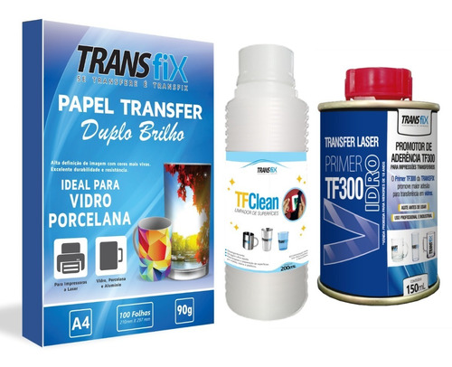 Papel Transfer Laser Para Vidro + Tfclean + Primer Tf300