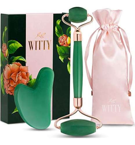 Rodillo Jade  Witty Jade Face Roller Y Gua Sha Set En Caja D