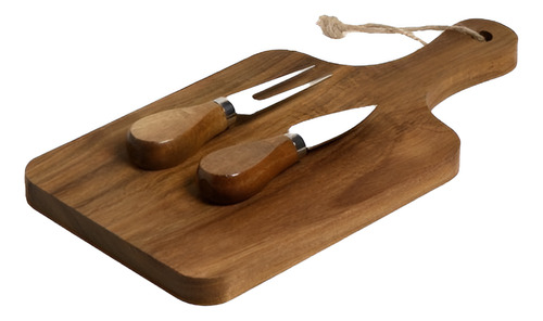 Set Tabla De Madera Con Utensilios 28.5x14 Cm Acacia Marrón