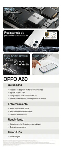 Celular OPPO A60 Dual Sim 8GB RAM 256GB ROM Color Blanco