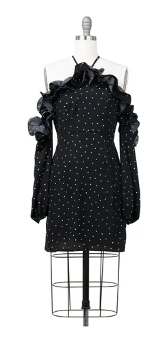 Vestido Corto Polka Dots Cut Shoulder, Escarolas, Sexy. Vestido Corto Polka Dots Cut Shoulder, Escarolas, Sexy.