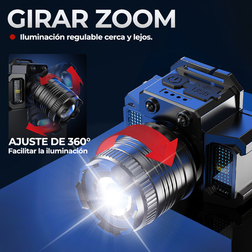 Lámpara De Cabeza Para Campismo Minera Accesorios Tacticos De Led Inducción Recargable Impermeable Con 5 Modos