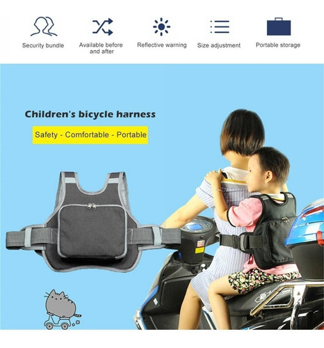 protección contra caídas y caídas longitud ajustable con material reflectante adecuado para niños de entre 2 y 12 años. Cinturón de seguridad infantil para motocicleta 