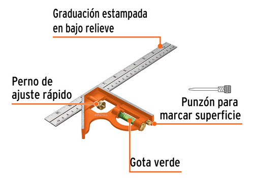 Escuadra Combinada De Acero Graduada 12puLG. Truper Ect-12