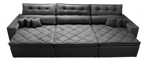 Sofá Retrátil e Reclinável 4,12m Austin com Molas no Assento Suede Velusoft Preto Cama inBox