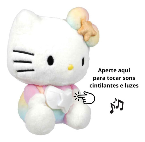 Bicho De Pelúcia Hello Kitty Com Sons E Luzes Coloridas Branco