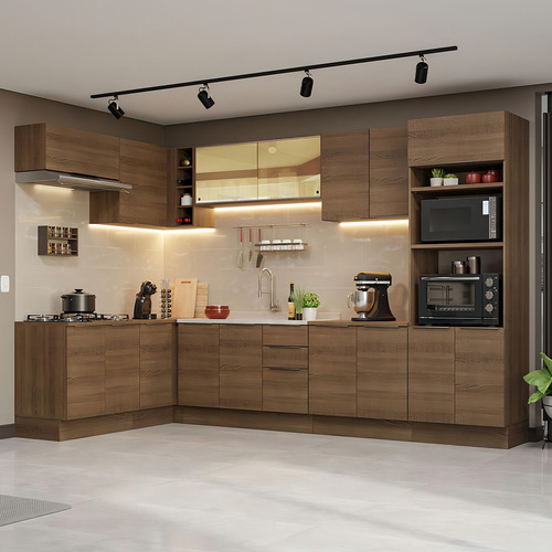 Armário Cozinha Completa De Canto 499cm Stella Madesa 03 R Cor Rustic