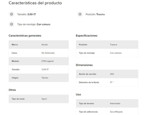 Imagen 5 de 5 de Llanta 300-17 Tt K761 Kenda Tras Boxer Ct100,discover125