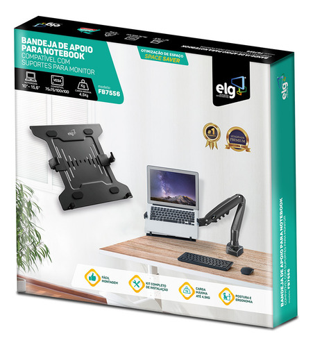 Bandeja Apoio Notebook Acoplável Suporte Pistão ELG Fb7556