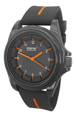 Reloj Steiner Unisex Correa Silicon Negro-naranja 5atm