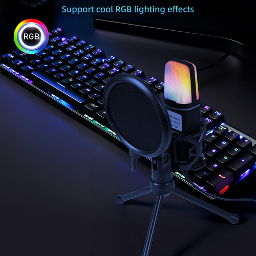 Micrófono De Condensador Iluminación Rgb Ajustable Para