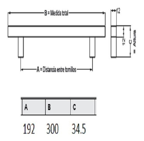 Imagen 2 de 5 de Manija Tirador Barral Aluminio 192 Mm.