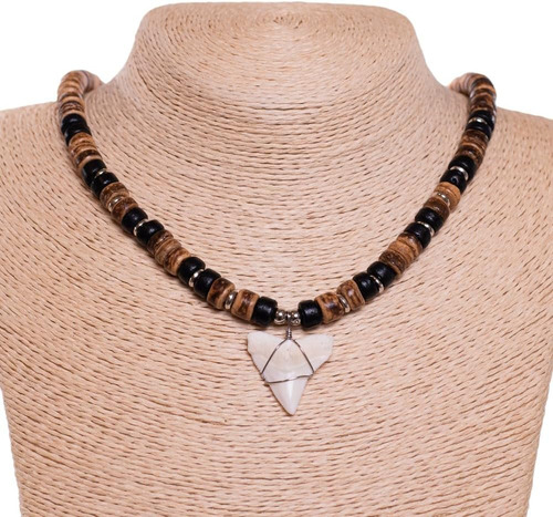 Collar De Cuentas De Concha De Coco Marrón Tigre Con Dientes