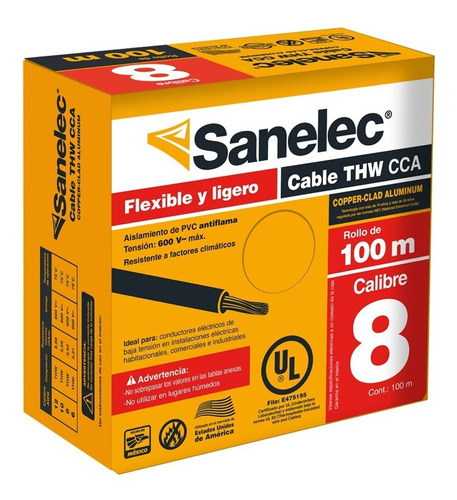 Cable Eléctrico Thw Cca Ul Calibre 8 Sanelec