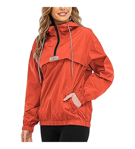 Chubasquero con capucha para mujer, con cremallera, para entrenamiento,  senderismo, chaqueta con capucha de manga larga, con cordón, impermeable