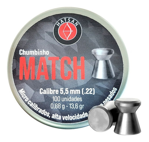 Chumbinho Ponta Chata Match 5,5mm 0,88g Tiro Ao Alvo 100 Uni