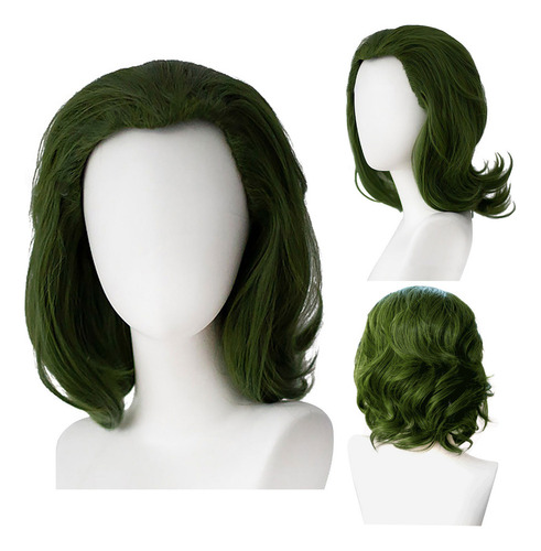 Peruca De 30 Cm, Verde, Curto, Encaracolado, Cos Fiber Silk