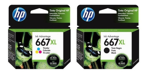 Pack 2 Tintas Hp 667xl Original 1275/2374/2375/2376/2775 Iva