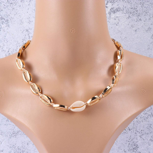 Juego De Collar Y Pulsera Conchas Doradas 2pcs Ajustable