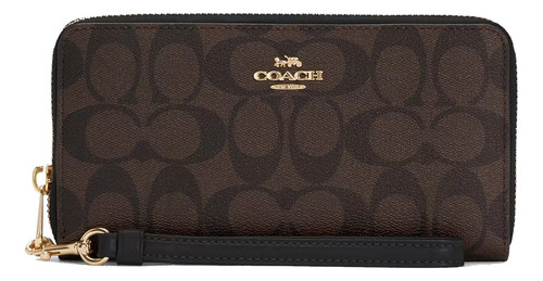 Billetera Coach Corner Zip Wristlet Con Diseño Signature Canvas Color Marrón Oscuro De Lona/cuero - 10.16cm X 19.05cm X 2.54cm