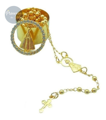 Colar Yeshua Atacado Artigos Catolicos Feminino Terço Pescoço De 45cm Feito De Folheado A Ouro - Banhado A Ouro Dourado