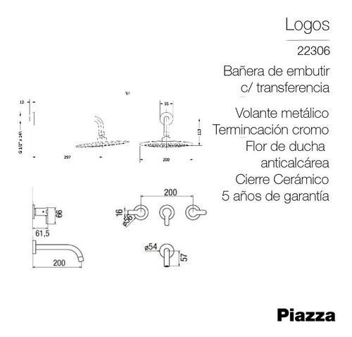 Imagen 7 de 9 de Combo Logos Grifería Cromada Baño Completo Piazza