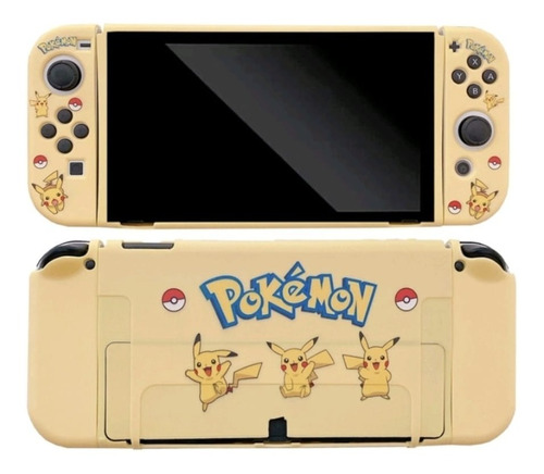 Kit Capa Case Silicone Nintendo Switch Oled Pokemon Pikachu