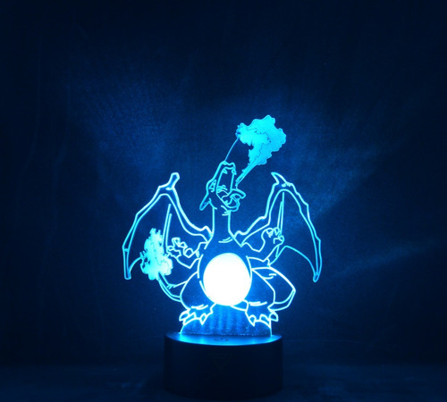 Imagen 3 de 11 de Lámpara De Mesa 3d Charizard Pokemon Base Negra