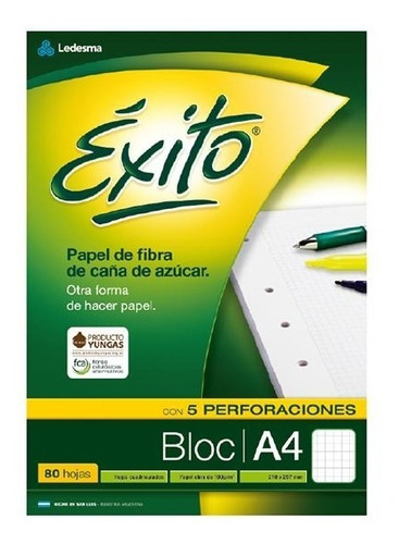 Repuesto Hojas A4 Cuadriculadas Exito X 80 Hojas Pack X 5 