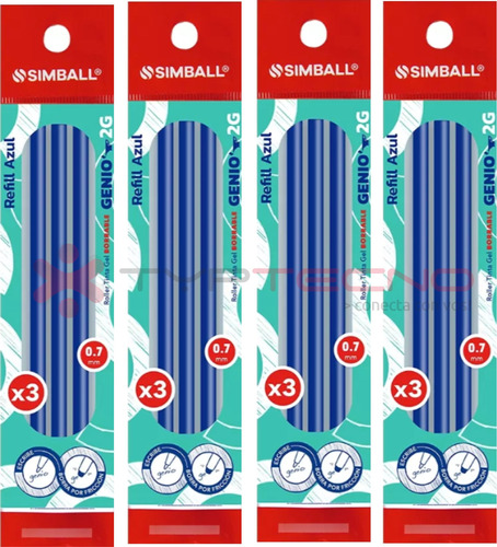 12 Repuestos De Lapicera Simball Roller Genio 2g Teen  Gel