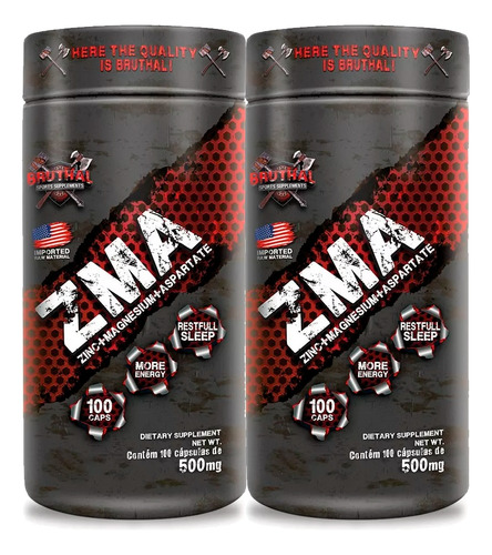 Combo 2x Zma 100 Cápsulas Zinco Magnésio Vit B6 Kit Bruthal Sabor Sem Sabor