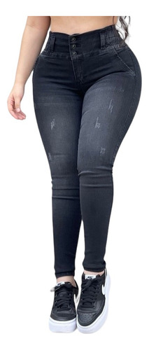 Jeans Negro  Push Up Colombiano Pantalon Mujer Tiro Alto