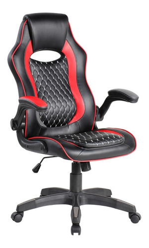 Silla de escritorio Mio 9520H gamer ergonómica  negra y roja con tapizado de cuero sintético